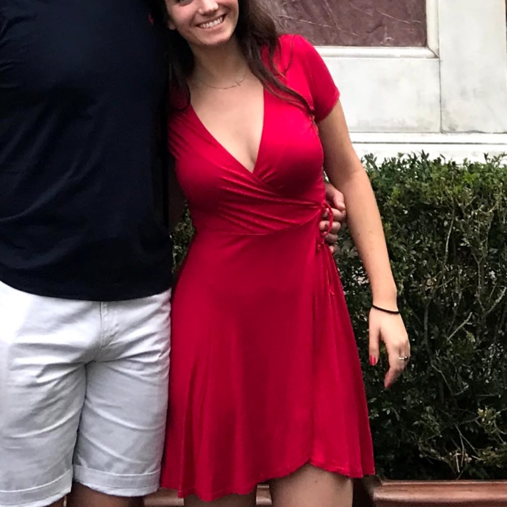 Red front tie dress